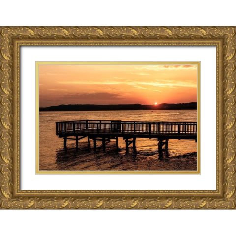 Lake Sunset Gold Ornate Wood Framed Art Print with Double Matting by Amos, Andy