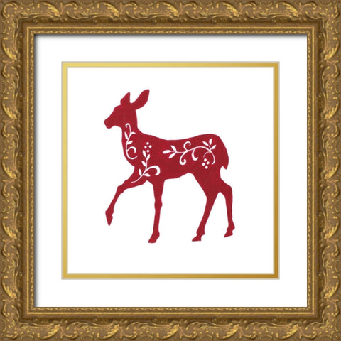 Holiday Decorative Deer I Gold Ornate Wood Framed Art Print with Double Matting by Gaynor, Janice