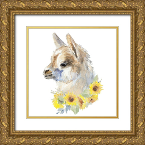 Sunflower Llama I Gold Ornate Wood Framed Art Print with Double Matting by Loreth, Lanie