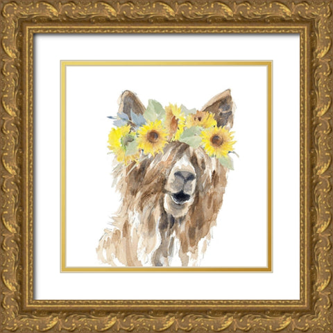 Sunflower Llama II Gold Ornate Wood Framed Art Print with Double Matting by Loreth, Lanie