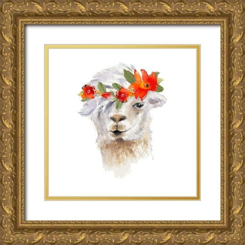 Floral Llama II Gold Ornate Wood Framed Art Print with Double Matting by Loreth, Lanie