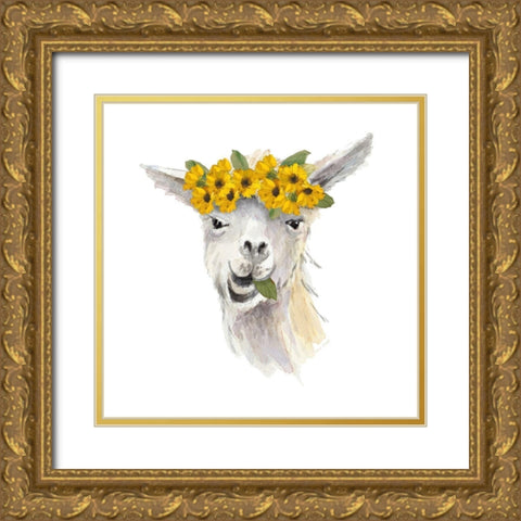 Floral Llama I Gold Ornate Wood Framed Art Print with Double Matting by Loreth, Lanie