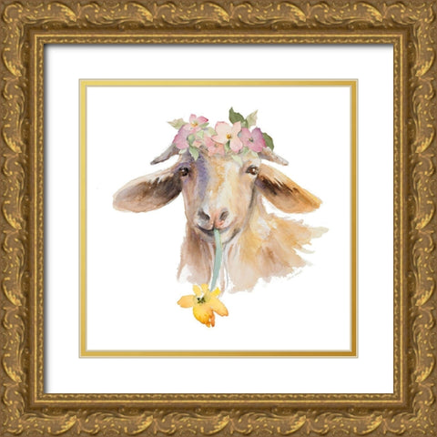 Flower Goat Gold Ornate Wood Framed Art Print with Double Matting by Loreth, Lanie