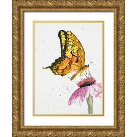 Butterfly Nectar Gold Ornate Wood Framed Art Print with Double Matting by Odum, Jan