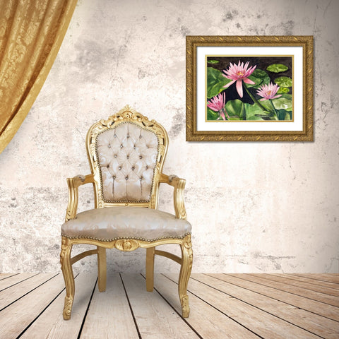 Water Lillies Gold Ornate Wood Framed Art Print with Double Matting by Odum, Jan