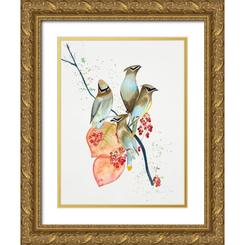 Birds on Branch Gold Ornate Wood Framed Art Print with Double Matting by Odum, Jan