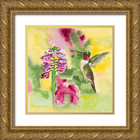 Watercolor Hummingbird Gold Ornate Wood Framed Art Print with Double Matting by Odum, Jan