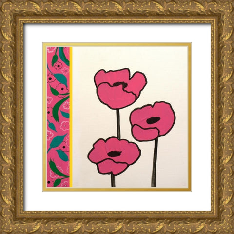 Pink Whimsical Floral I Gold Ornate Wood Framed Art Print with Double Matting by Maria, Robin