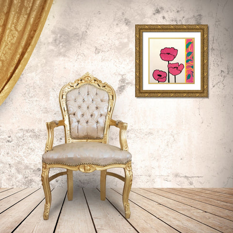 Pink Whimsical Floral II Gold Ornate Wood Framed Art Print with Double Matting by Maria, Robin