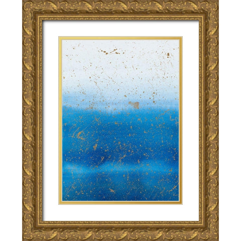 Gold Splash on Blue Gold Ornate Wood Framed Art Print with Double Matting by Bucheli, Amaya