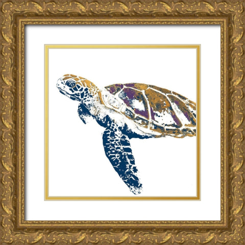 Golden Navy Turtle II Gold Ornate Wood Framed Art Print with Double Matting by Pinto, Patricia