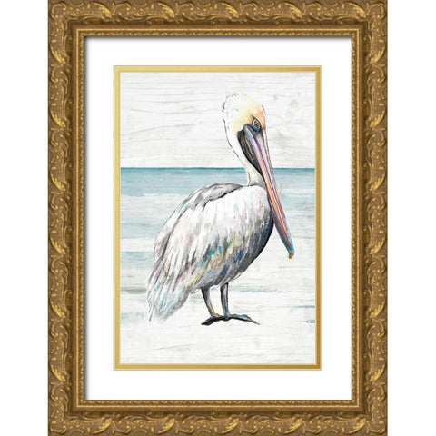 Pelican On The Shore II Gold Ornate Wood Framed Art Print with Double Matting by Pinto, Patricia