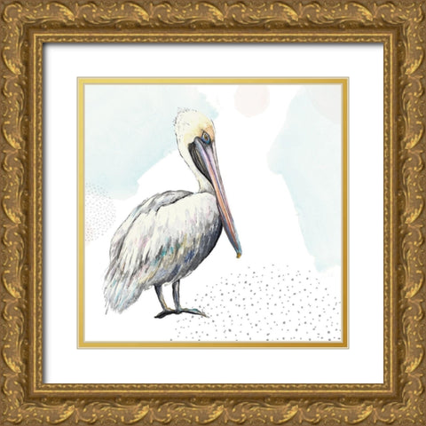 Turquoise Pelican Gold Ornate Wood Framed Art Print with Double Matting by Pinto, Patricia