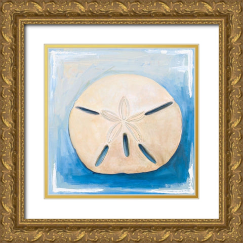Sand Dollar on Blue Gold Ornate Wood Framed Art Print with Double Matting by Diannart