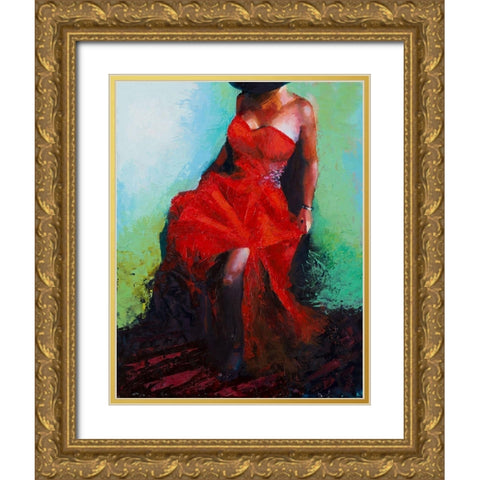 Lady in Red Gold Ornate Wood Framed Art Print with Double Matting by Green, Jenny