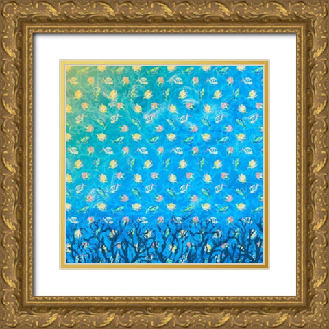 Swim with the Fish Pattern (dark blue) Gold Ornate Wood Framed Art Print with Double Matting by DeRice, Julie