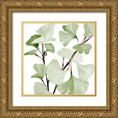 Mint Ginkgo Stems I Gold Ornate Wood Framed Art Print with Double Matting by Loreth, Lanie