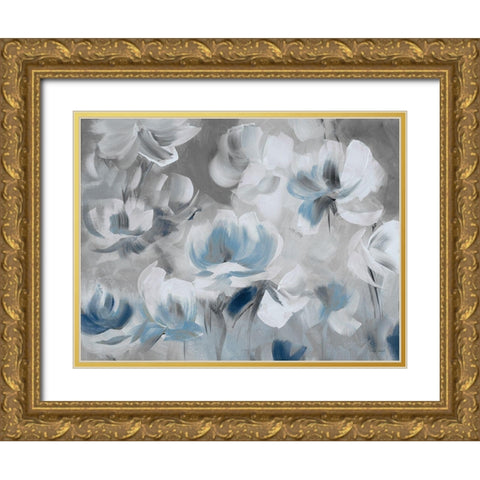 Softly Awakened In Blue Gold Ornate Wood Framed Art Print with Double Matting by Loreth, Lanie