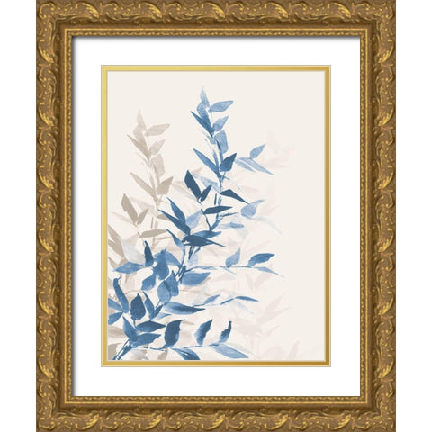 Blue Branch I Gold Ornate Wood Framed Art Print with Double Matting by Loreth, Lanie