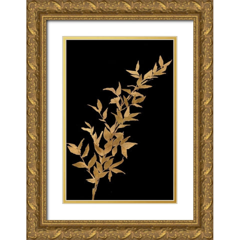 Golden Leaves on Black III Gold Ornate Wood Framed Art Print with Double Matting by Loreth, Lanie
