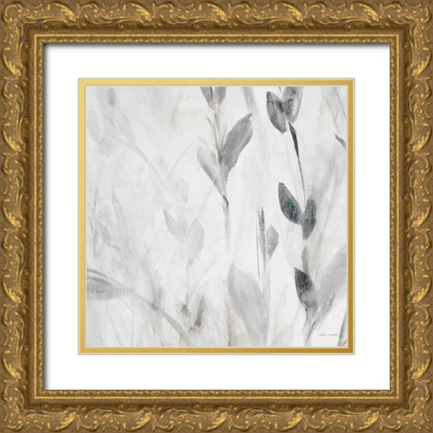 Gray Misty Leaves Square II Gold Ornate Wood Framed Art Print with Double Matting by Loreth, Lanie