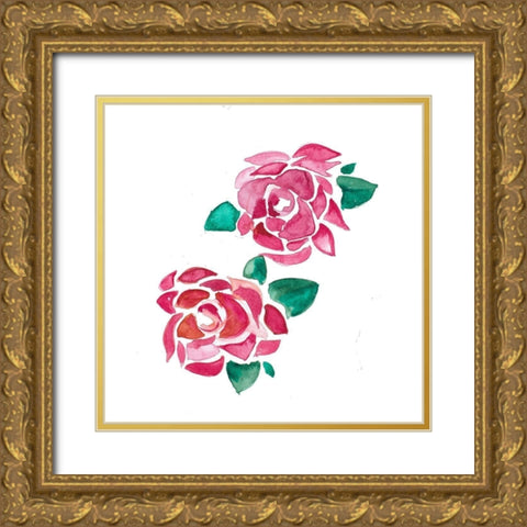 Red Roses Gold Ornate Wood Framed Art Print with Double Matting by Danelle, B.
