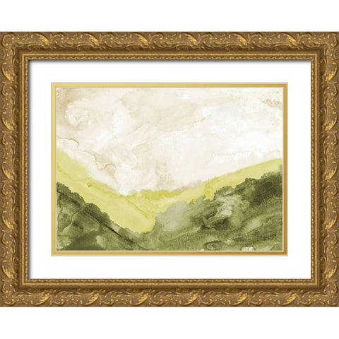 Washed Green Landscape Gold Ornate Wood Framed Art Print with Double Matting by Danelle, B.