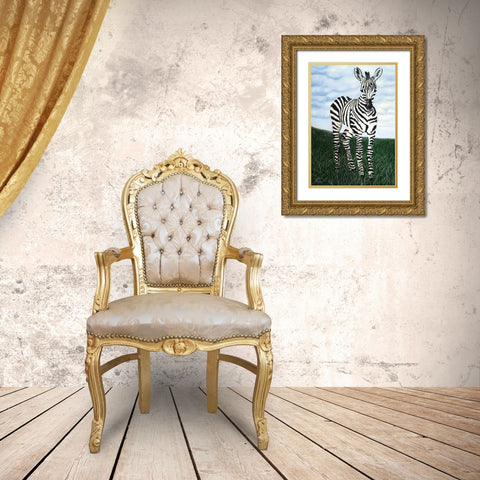 At Attention Zebra Gold Ornate Wood Framed Art Print with Double Matting by Morris, Megan