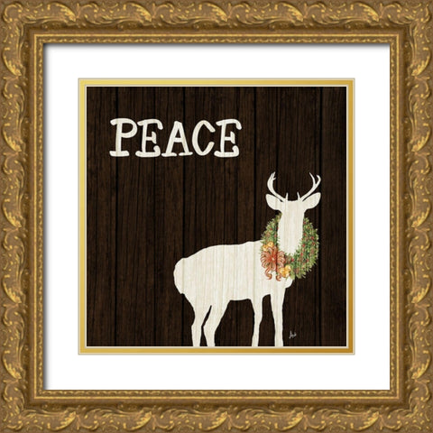 Wooden Deer with Wreath II Gold Ornate Wood Framed Art Print with Double Matting by Metz, Andi
