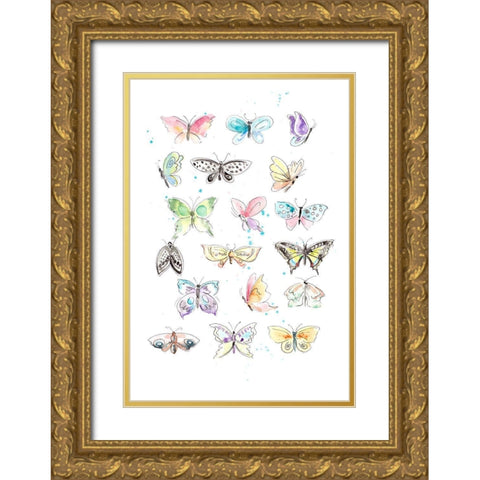 Butterfly Pattern Gold Ornate Wood Framed Art Print with Double Matting by Pinto, Patricia