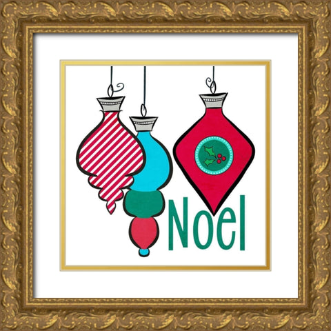 Joyful Christmas Ornaments III Gold Ornate Wood Framed Art Print with Double Matting by Metz, Andi
