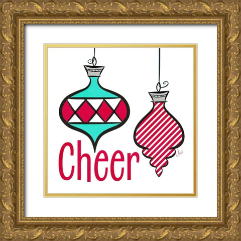 Joyful Christmas Ornaments I Gold Ornate Wood Framed Art Print with Double Matting by Metz, Andi