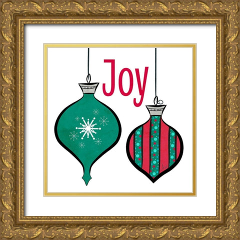 Joyful Christmas Ornaments II Gold Ornate Wood Framed Art Print with Double Matting by Metz, Andi