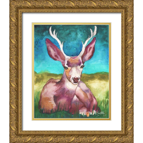 Buck In A Field I Gold Ornate Wood Framed Art Print with Double Matting by Medley, Elizabeth
