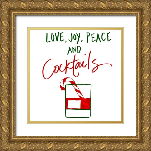 Christmas With Cocktails Gold Ornate Wood Framed Art Print with Double Matting by SD Graphics Studio