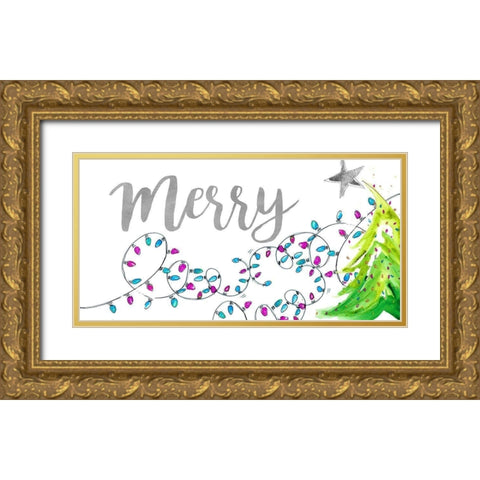 Merry with Lights Gold Ornate Wood Framed Art Print with Double Matting by Pinto, Patricia