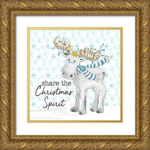 Blue Whimsical Christmas II Gold Ornate Wood Framed Art Print with Double Matting by Pinto, Patricia