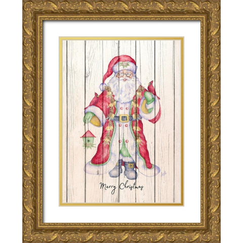 Santa and Cardinal I Gold Ornate Wood Framed Art Print with Double Matting by Metz, Andi