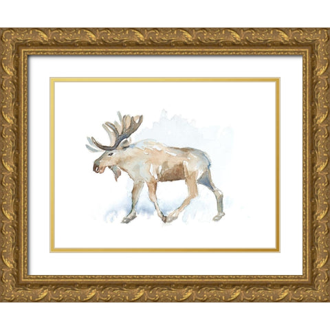 Watercolor Moose Gold Ornate Wood Framed Art Print with Double Matting by Loreth, Lanie