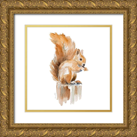 Watercolor Squirrel Gold Ornate Wood Framed Art Print with Double Matting by Loreth, Lanie