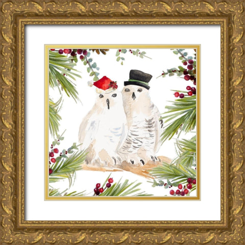 Holiday Owls Gold Ornate Wood Framed Art Print with Double Matting by Loreth, Lanie