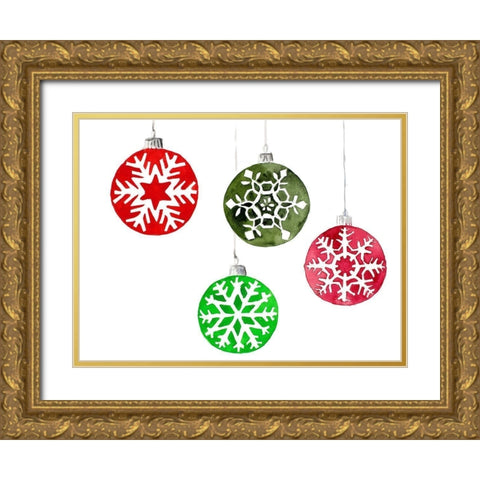 Christmas Ornaments Gold Ornate Wood Framed Art Print with Double Matting by Loreth, Lanie