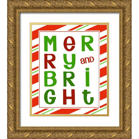 Merry and Bright Gold Ornate Wood Framed Art Print with Double Matting by Quach, Anna