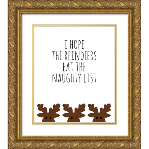 Naughty List Gold Ornate Wood Framed Art Print with Double Matting by Quach, Anna