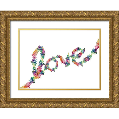 Floral Love Gold Ornate Wood Framed Art Print with Double Matting by James, Nola