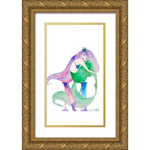 Mermaid (M) Gold Ornate Wood Framed Art Print with Double Matting by James, Nola