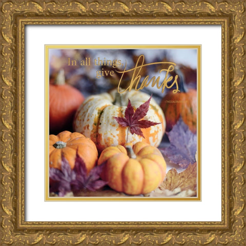 Give Thanks Gold Ornate Wood Framed Art Print with Double Matting by Gardner, Sarah