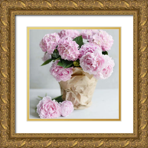Pink Blooms Gold Ornate Wood Framed Art Print with Double Matting by Gardner, Sarah