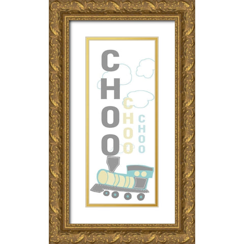 Choo Choo Train Gold Ornate Wood Framed Art Print with Double Matting by Quach, Anna