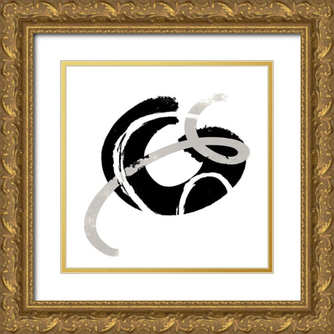 Scrolling Black And White Abstract  I Gold Ornate Wood Framed Art Print with Double Matting by SD Graphics Studio